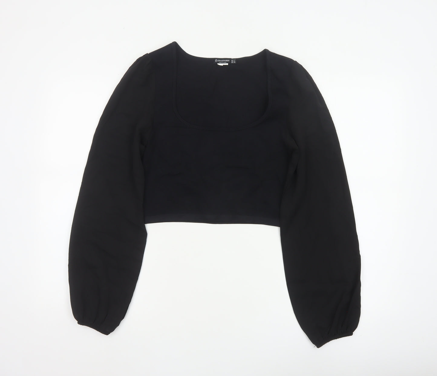 Stradivarius Women’s Black Cropped Chiffon Blouse Long Sleeve Size 14