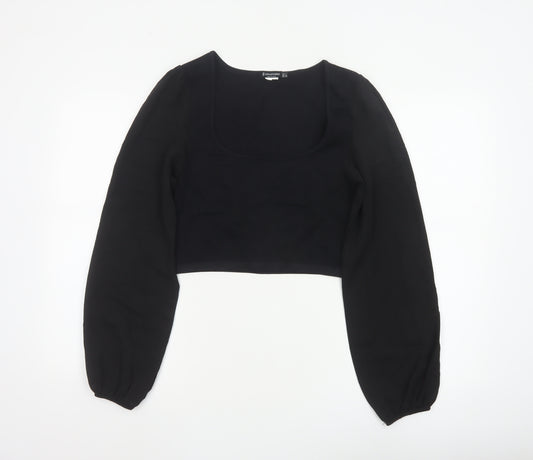 Stradivarius Women’s Black Cropped Chiffon Blouse Long Sleeve Size 14