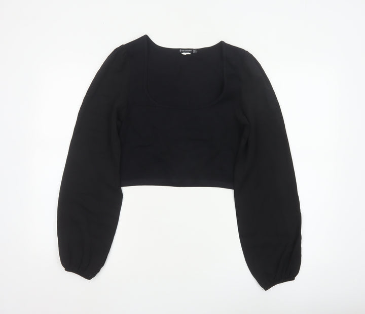 Stradivarius Women’s Black Cropped Chiffon Blouse Long Sleeve Size 14