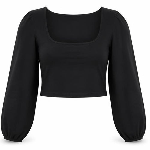 Stradivarius Women’s Black Cropped Chiffon Blouse Long Sleeve Size 14