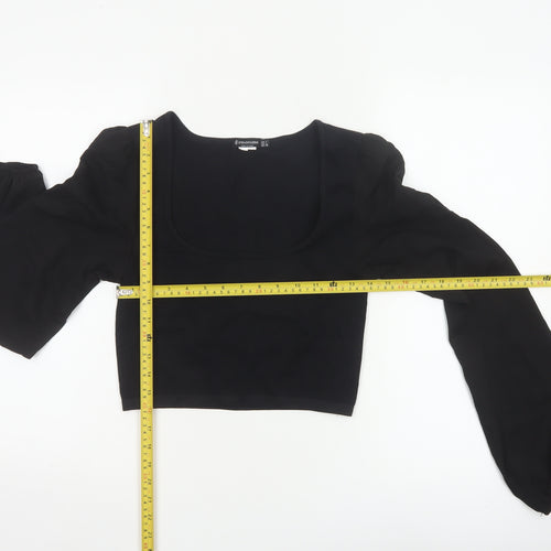 Stradivarius Women’s Black Cropped Chiffon Blouse Long Sleeve Size 14