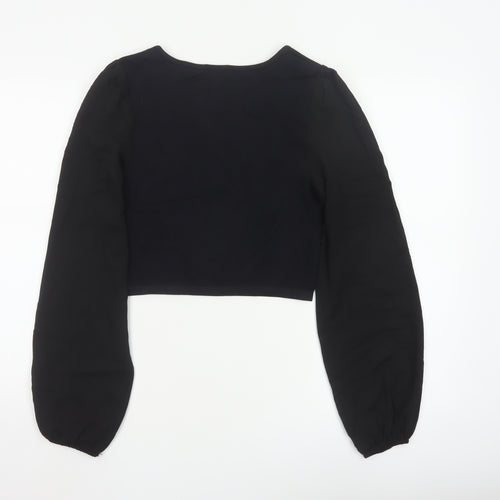 Stradivarius Women’s Black Cropped Chiffon Blouse Long Sleeve Size 14