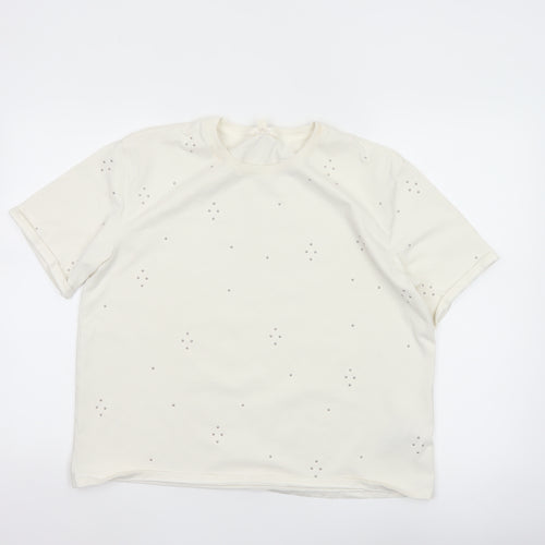 Marks and Spencer Women Ivory Rhinestone Cotton T-Shirt Size 14