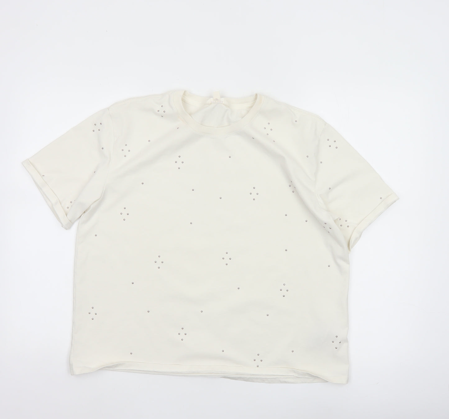 Marks and Spencer Women Ivory Rhinestone Cotton T-Shirt Size 14
