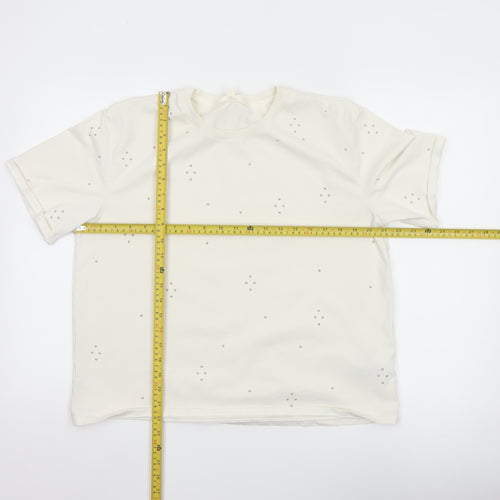 Marks and Spencer Women Ivory Rhinestone Cotton T-Shirt Size 14