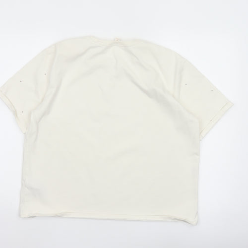 Marks and Spencer Women Ivory Rhinestone Cotton T-Shirt Size 14