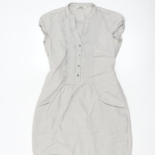 Laura Ashley Women’s Grey Linen Short Sleeve Belted Shift Dress Size 10