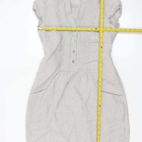 Laura Ashley Women’s Grey Linen Short Sleeve Belted Shift Dress Size 10
