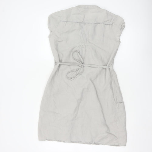 Laura Ashley Women’s Grey Linen Short Sleeve Belted Shift Dress Size 10