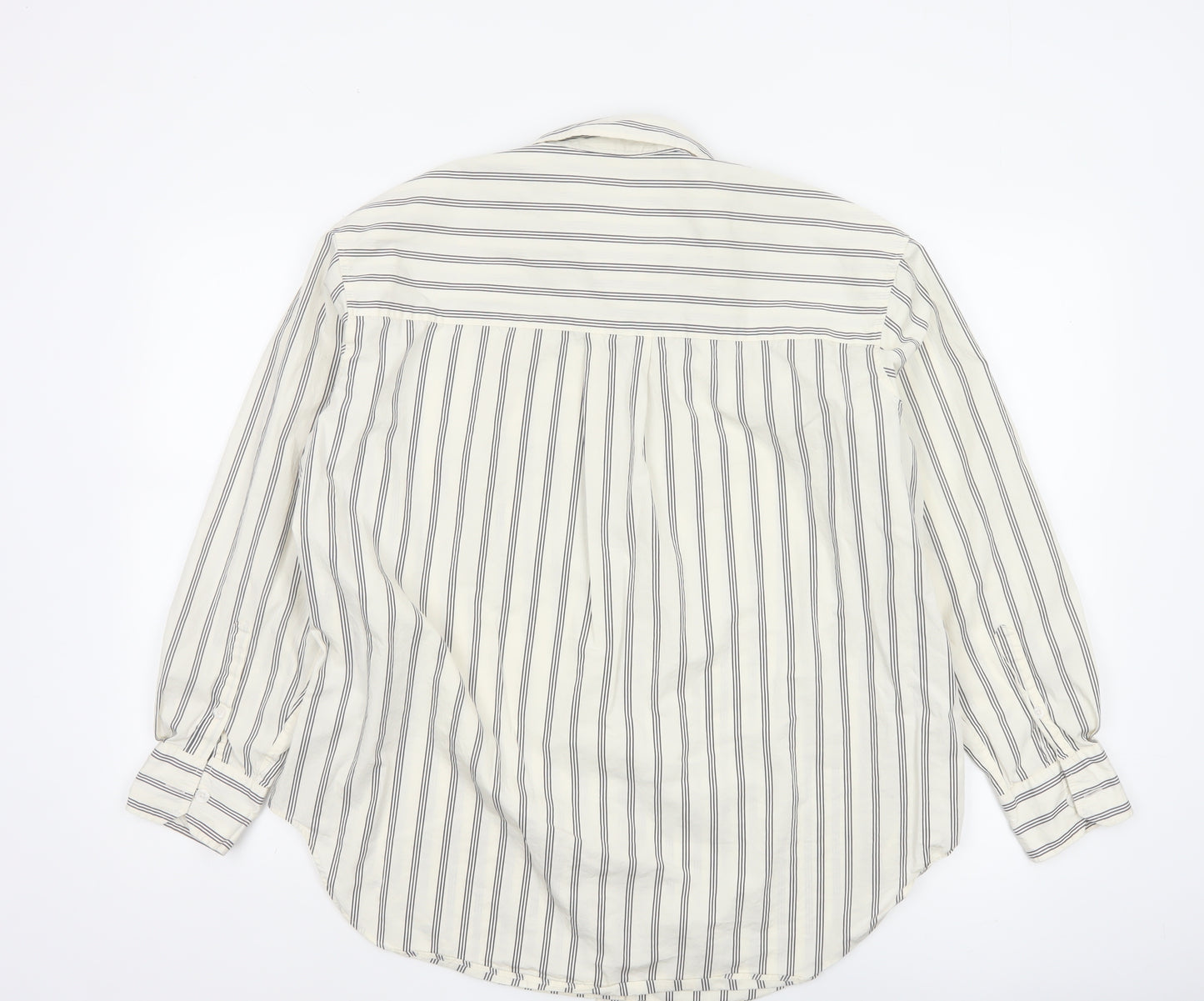 Marks and Spencer Women White Striped Long Sleeve Cotton Button-Up Shirt Size 14