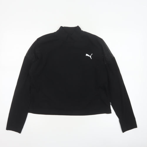 Puma Women's Black Mock Neck Long Sleeve Cropped Top L