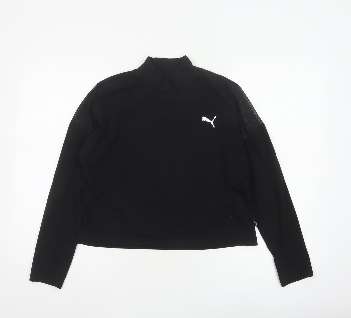 Puma Women's Black Mock Neck Long Sleeve Cropped Top L
