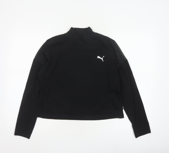 Puma Women's Black Mock Neck Long Sleeve Cropped Top L