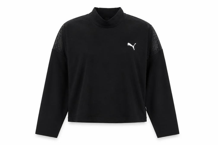 Puma Women's Black Mock Neck Long Sleeve Cropped Top L