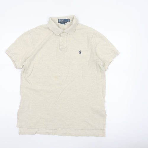 Ralph Lauren Men's Beige Cotton Polo Shirt Size L Classic Fit