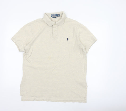 Ralph Lauren Men's Beige Cotton Polo Shirt Size L Classic Fit