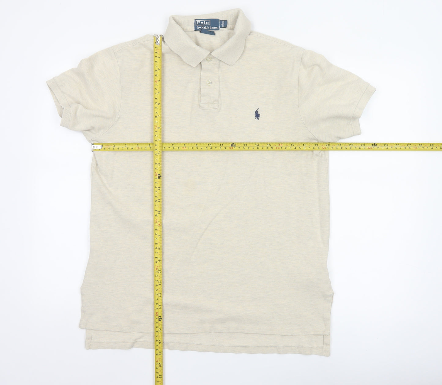 Ralph Lauren Men's Beige Cotton Polo Shirt Size L Classic Fit