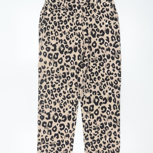 Marks and Spencer Women Beige Animal Print Slim Cropped Trousers Size 6 Short