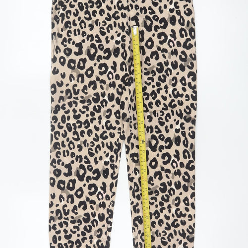Marks and Spencer Women Beige Animal Print Slim Cropped Trousers Size 6 Short