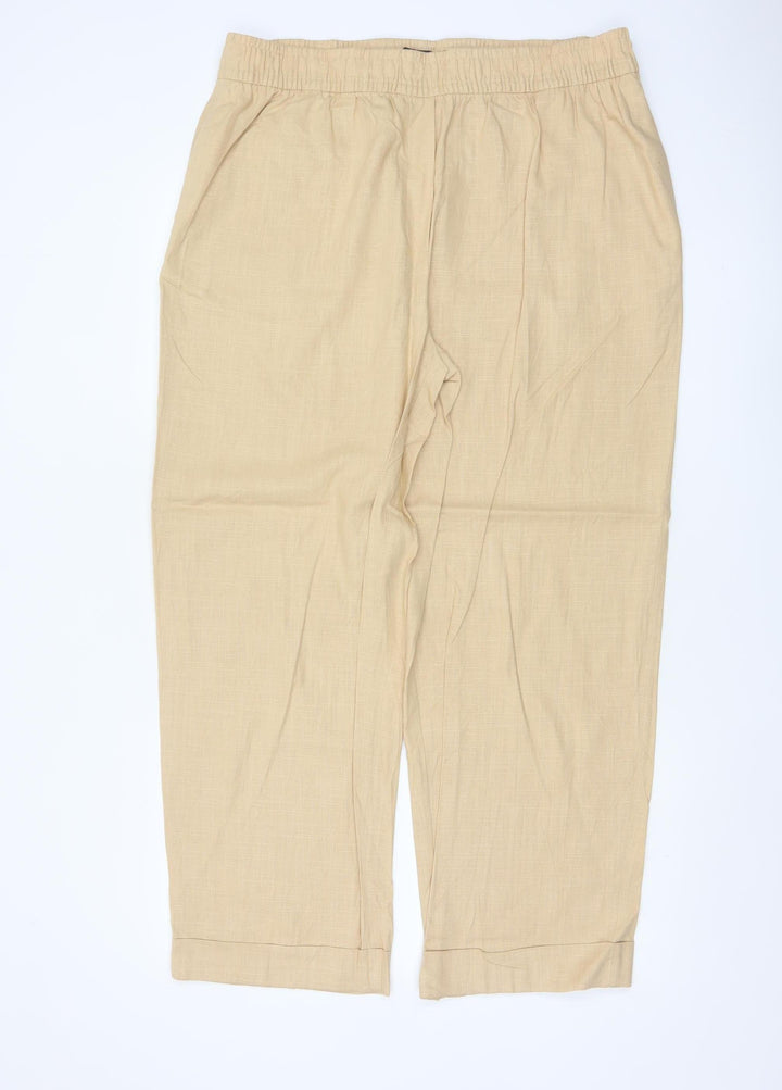 Marks and Spencer Women’s Beige Linen Blend Relaxed Trousers Size 16
