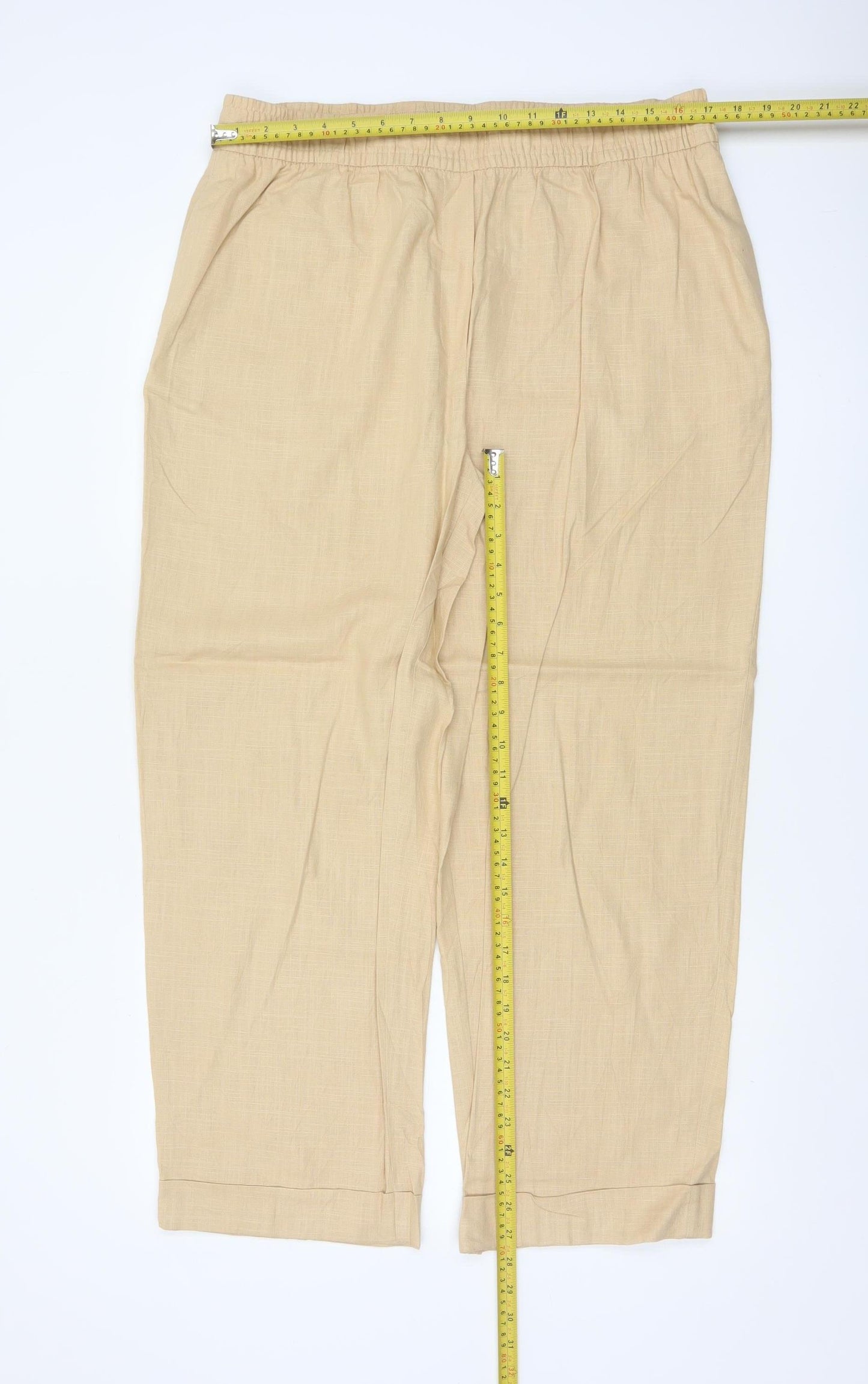 Marks and Spencer Women’s Beige Linen Blend Relaxed Trousers Size 16