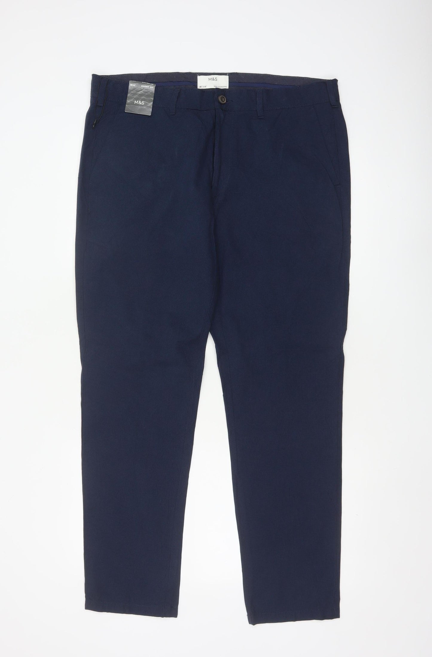 Marks and Spencer Men's Blue 36 Regular Fit Chino Trousers