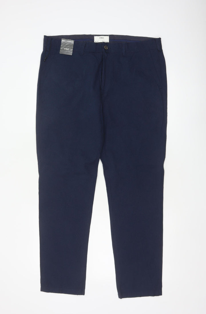 Marks and Spencer Men's Blue 36 Regular Fit Chino Trousers