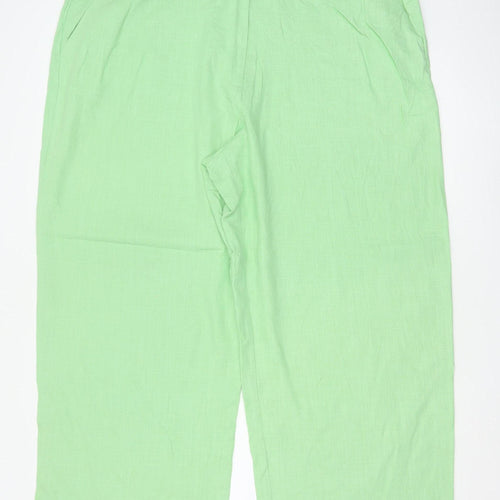 Marks and Spencer Women's Green Linen Wide-Leg Trousers Size 24 Short