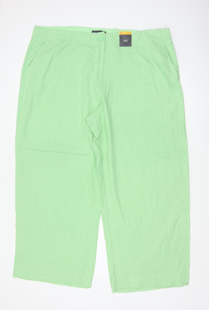 Marks and Spencer Women's Green Linen Wide-Leg Trousers Size 24 Short