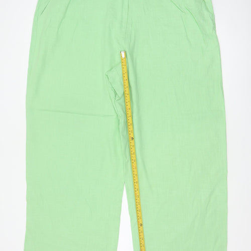 Marks and Spencer Women's Green Linen Wide-Leg Trousers Size 24 Short