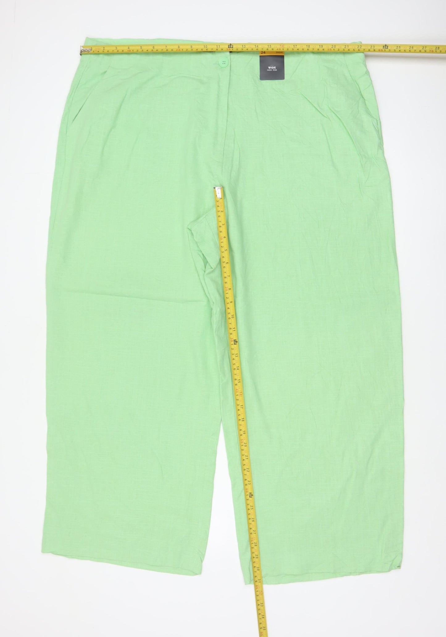 Marks and Spencer Women's Green Linen Wide-Leg Trousers Size 24 Short