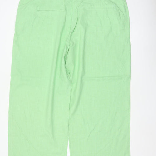 Marks and Spencer Women's Green Linen Wide-Leg Trousers Size 24 Short