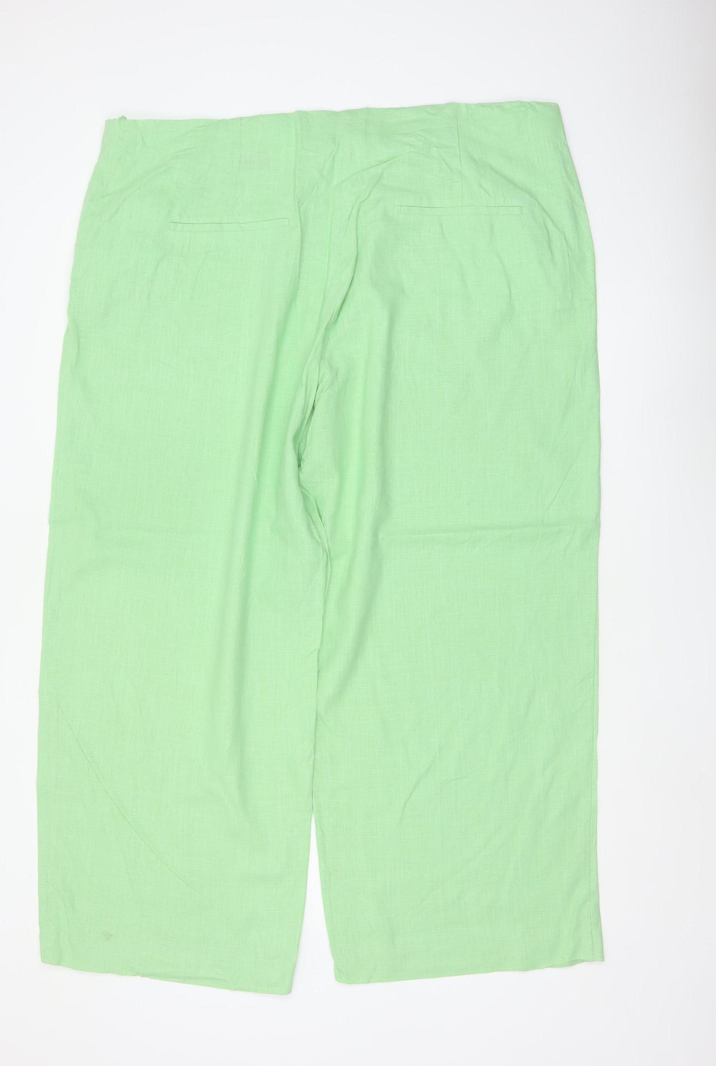 Marks and Spencer Women's Green Linen Wide-Leg Trousers Size 24 Short