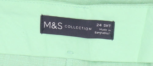 Marks and Spencer Women's Green Linen Wide-Leg Trousers Size 24 Short
