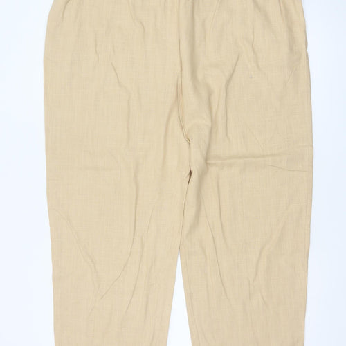 Marks and Spencer Womens Beige Linen Blend Trousers UK 18 Relaxed Fit