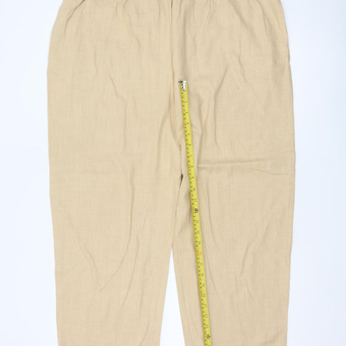 Marks and Spencer Womens Beige Linen Blend Trousers UK 18 Relaxed Fit