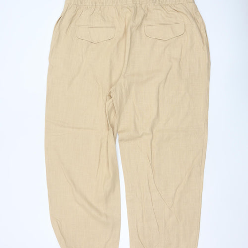 Marks and Spencer Womens Beige Linen Blend Trousers UK 18 Relaxed Fit