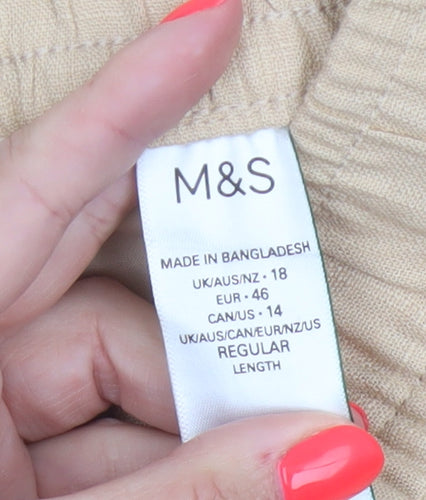 Marks and Spencer Womens Beige Linen Blend Trousers UK 18 Relaxed Fit