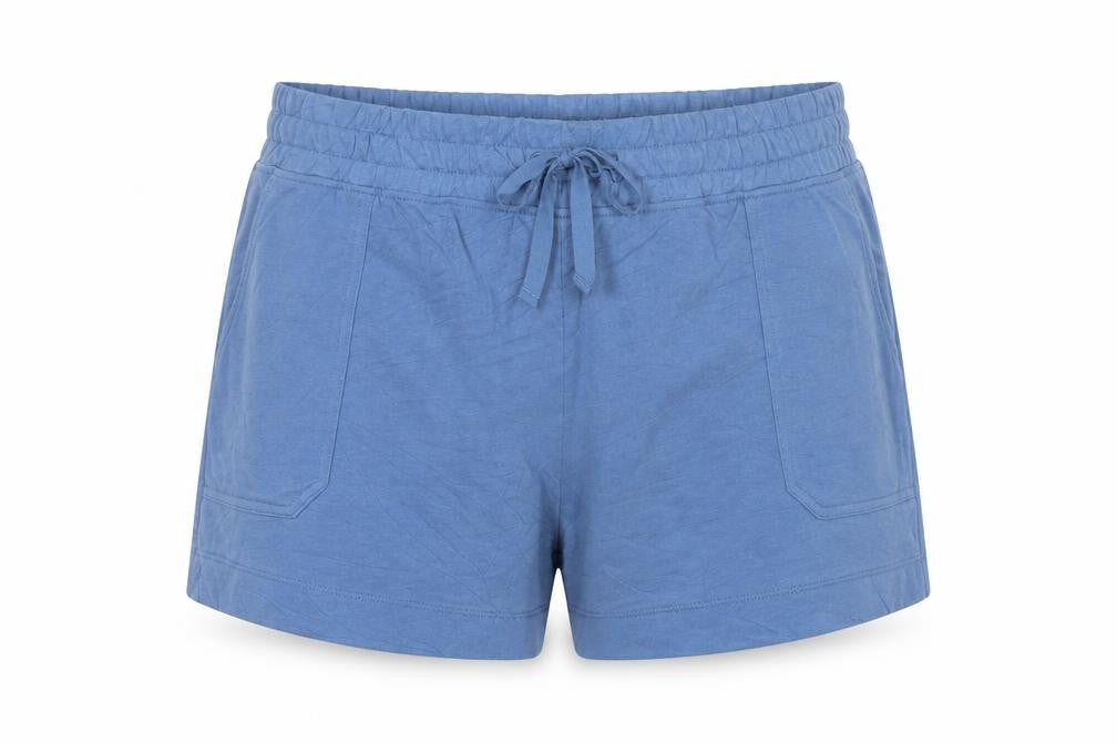 Front view of Marks & Spencer Women's Blue Cotton Blend Casual Shorts, size 24
