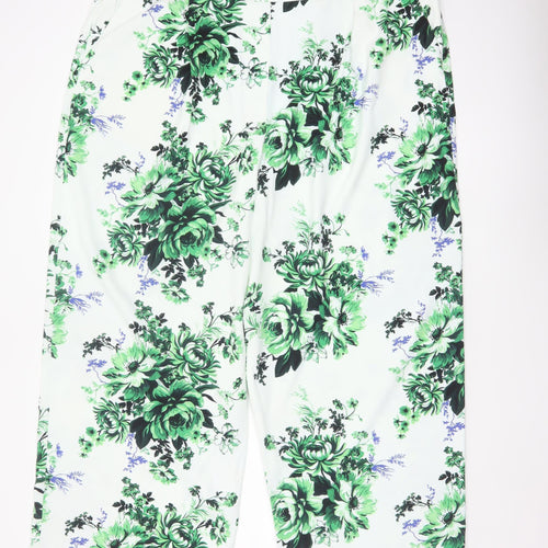 Marks and Spencer Women Green Floral Wide-Leg Trousers Size 24