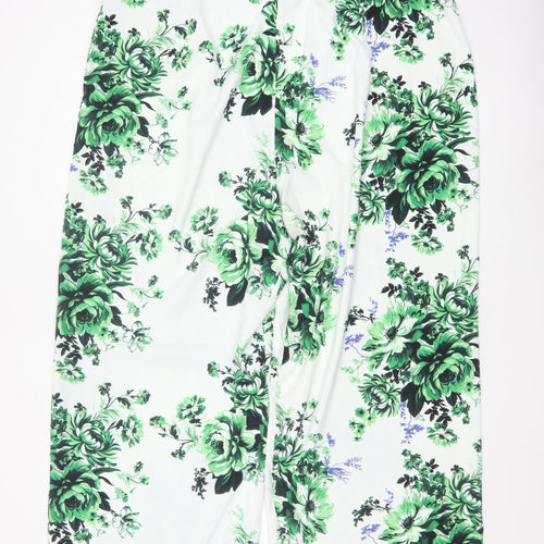 Marks and Spencer Women Green Floral Wide-Leg Trousers Size 24
