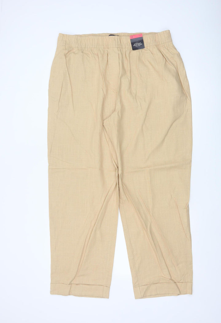 Marks and Spencer Womens Beige Linen Blend Trousers Size 18