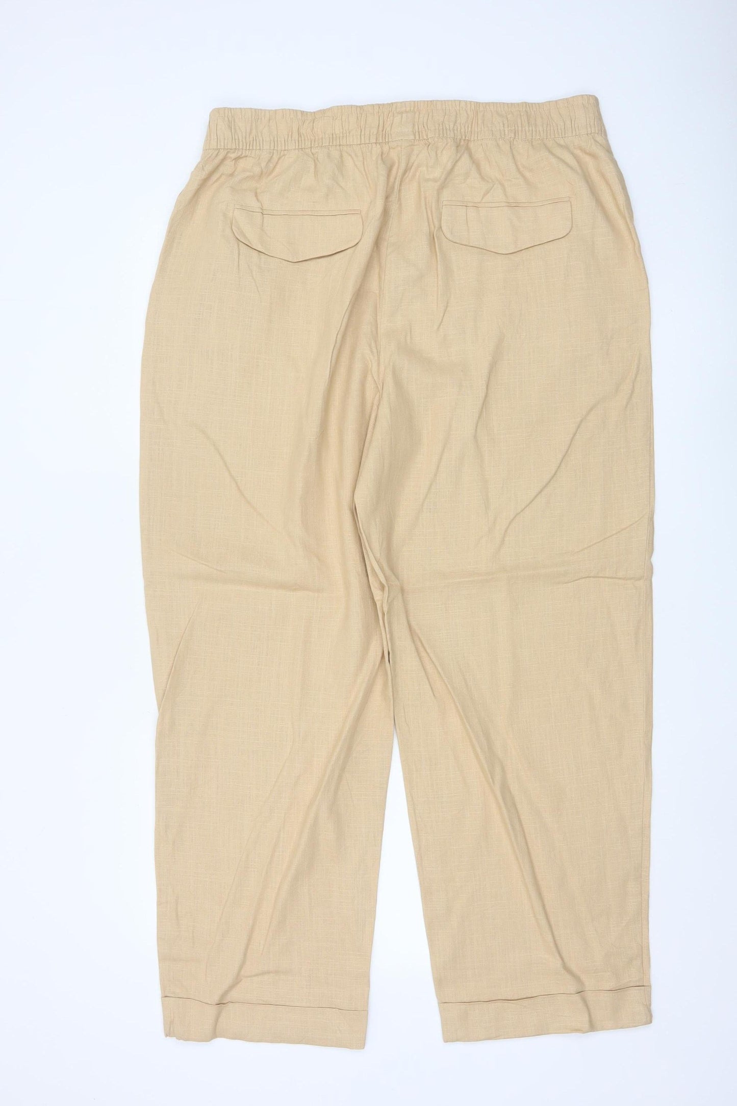 Marks and Spencer Womens Beige Linen Blend Trousers Size 18