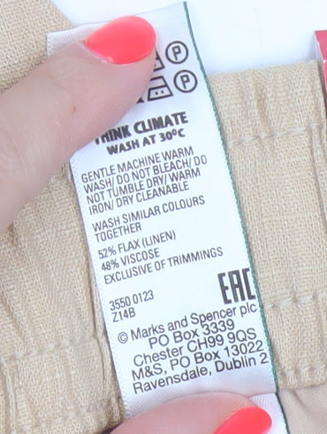 Marks and Spencer Womens Beige Linen Blend Trousers Size 18