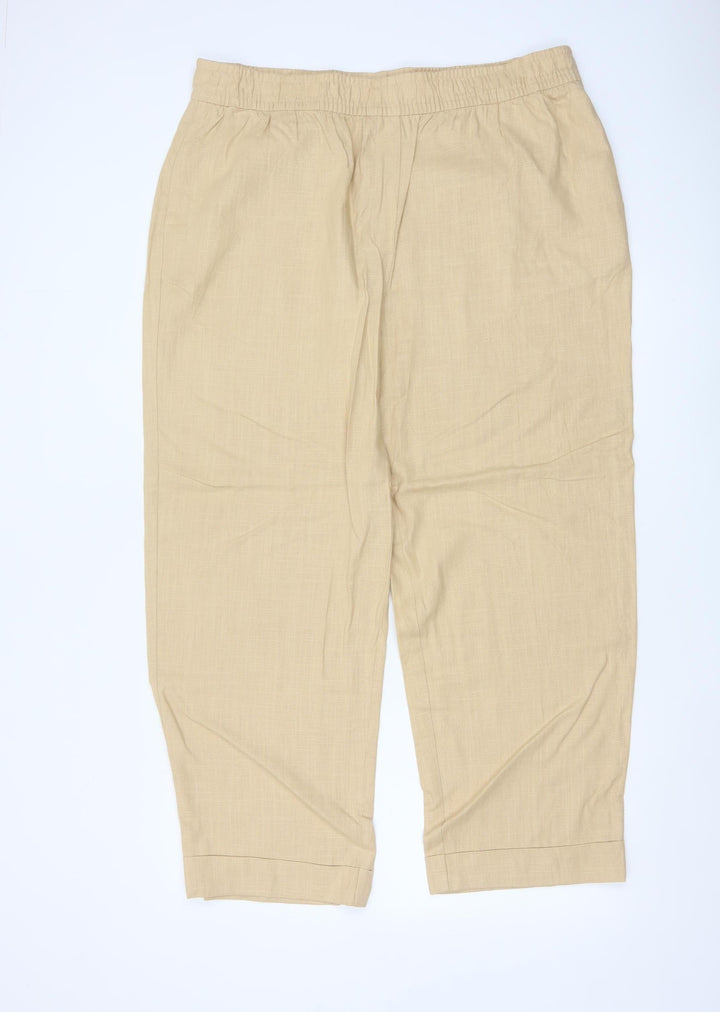 Marks and Spencer Women Beige Linen Blend Trousers Size 18 Regular