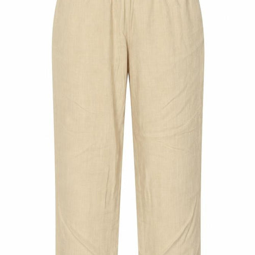 Marks and Spencer Women Beige Linen Blend Trousers Size 18 Regular