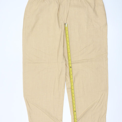Marks and Spencer Women Beige Linen Blend Trousers Size 18 Regular