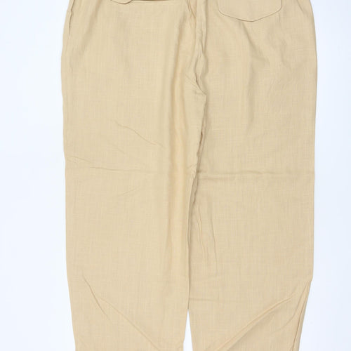 Marks and Spencer Women Beige Linen Blend Trousers Size 18 Regular