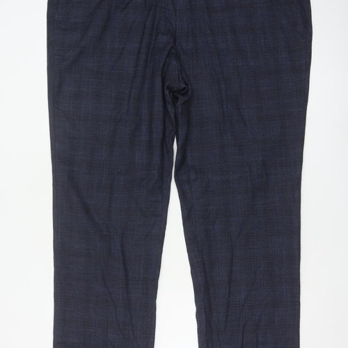 Marks and Spencer Men's Blue Check Regular Fit Dress Trousers 42W 31L