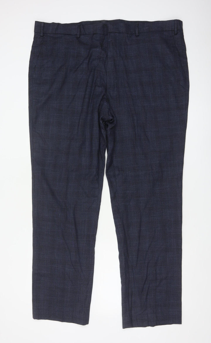 Marks and Spencer Men's Blue Check Regular Fit Dress Trousers 42W 31L